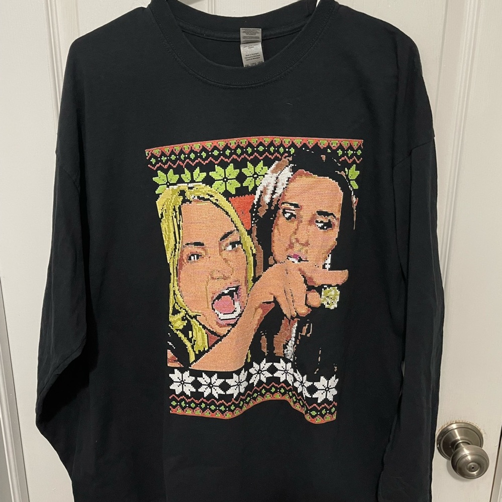 Gildan Women Yelling At Cat Meme Black Christmas Long Sleeve T-Shirt Unisex 2XL